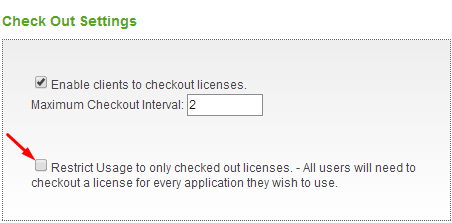 Mục cài đặt kiểm soát sử dụng giấy phép trên SELECTserver