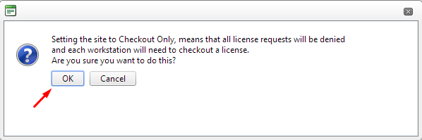Thông báo xác nhận khi bật tính năng giới hạn sử dụng giấy phép