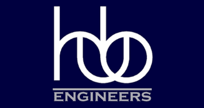 Logo HUB Engineers màu trắng trên nền xanh lam đậm gợi nhắc đến giao diện của OpenRoads Designer.