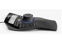 Bộ điều khiển Space Mouse điều hướng 3D công thái học màu đen, với núm xoay trung tâm và các nút bấm.